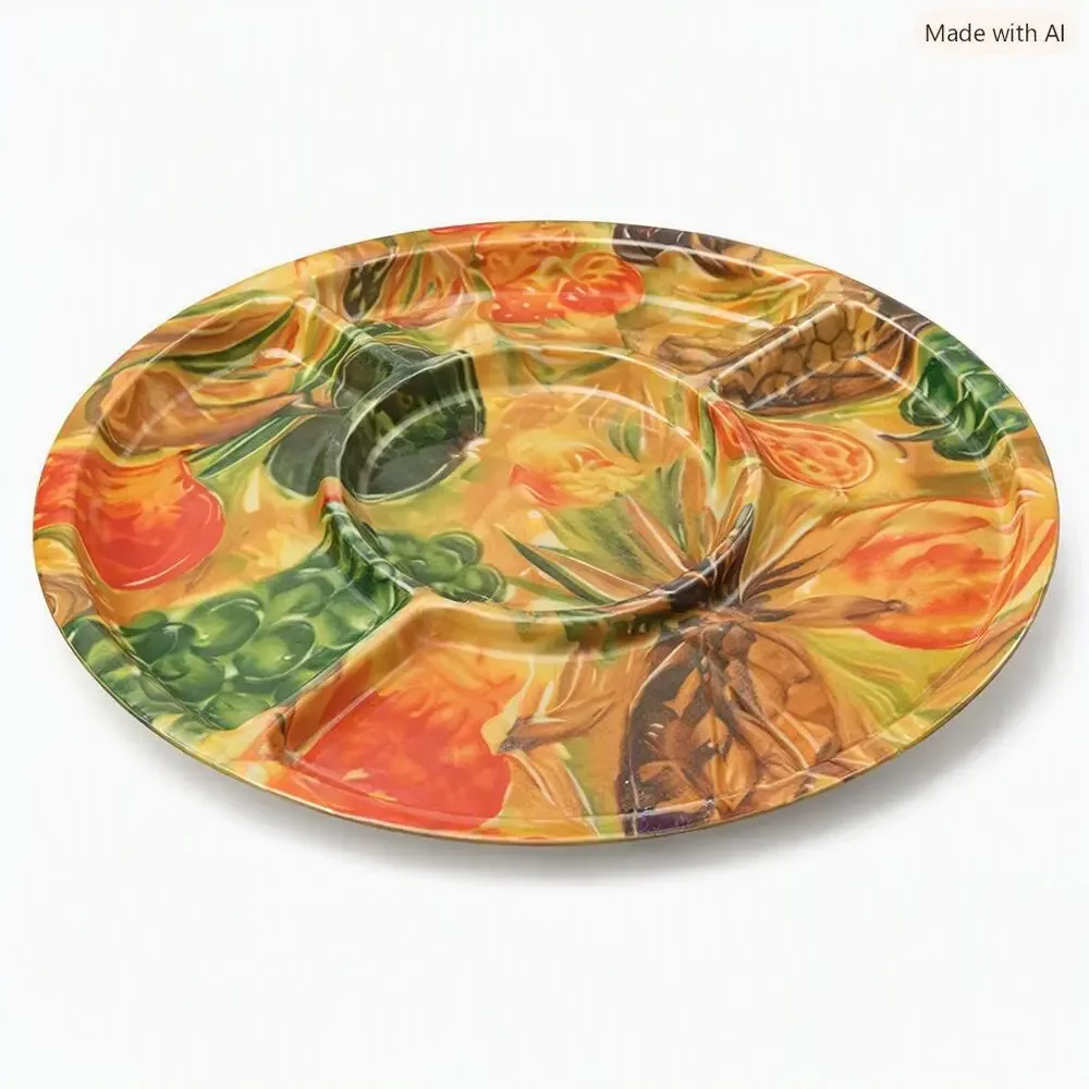 VTG Traymold Tropical Fruit Print Sectioned Serving Platter 17 inch Fiberglass